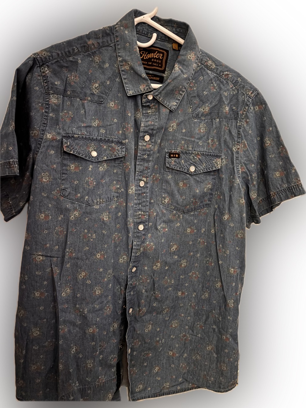 Howler Brothers Blue Short-Sleeve Floral Denim Western Shirt